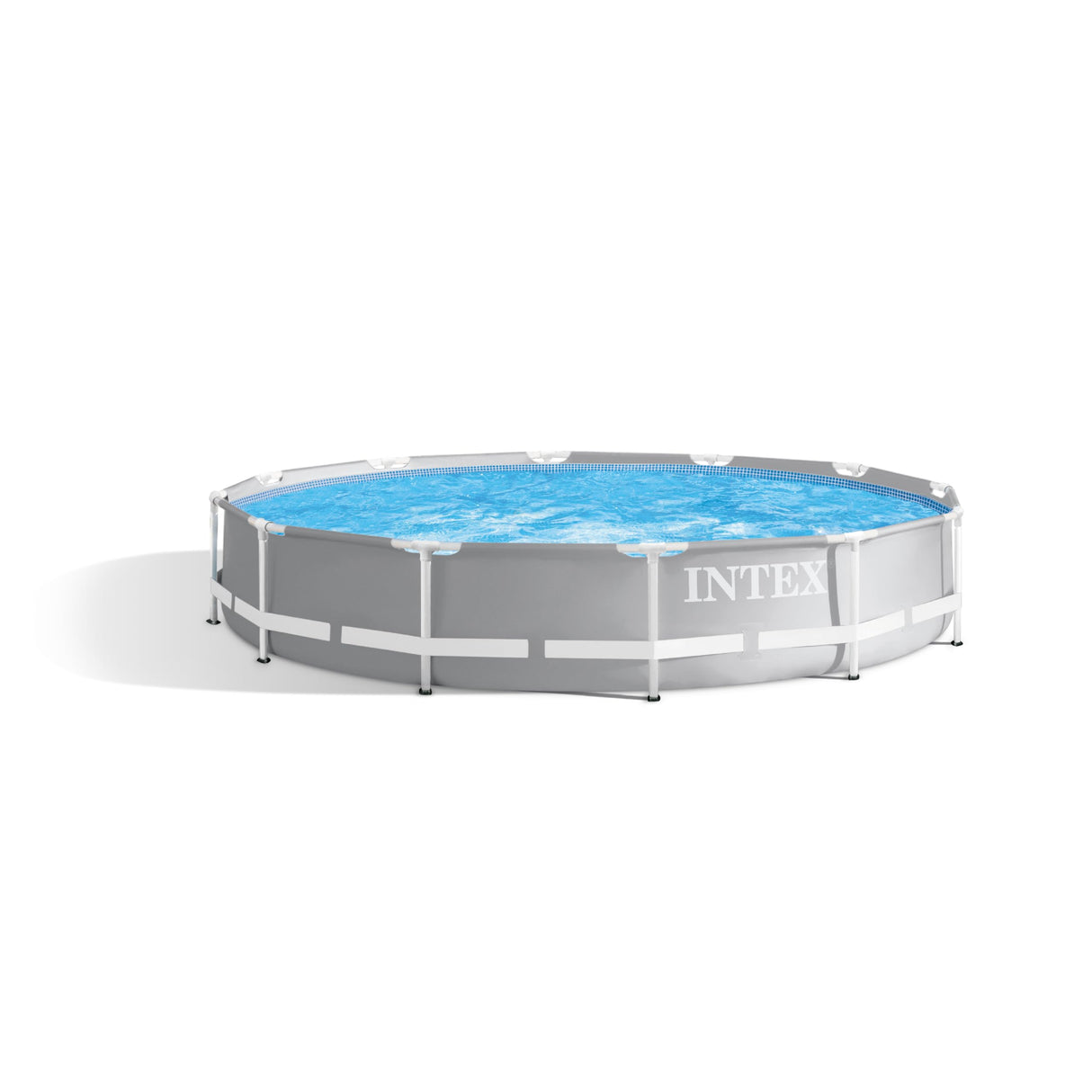 Intex 10 Feet Round Prism Metal Frame Above Ground Outdoor Backyard Swimming Family Pool for Kids and Adults Ages 6 and Up, Gray
