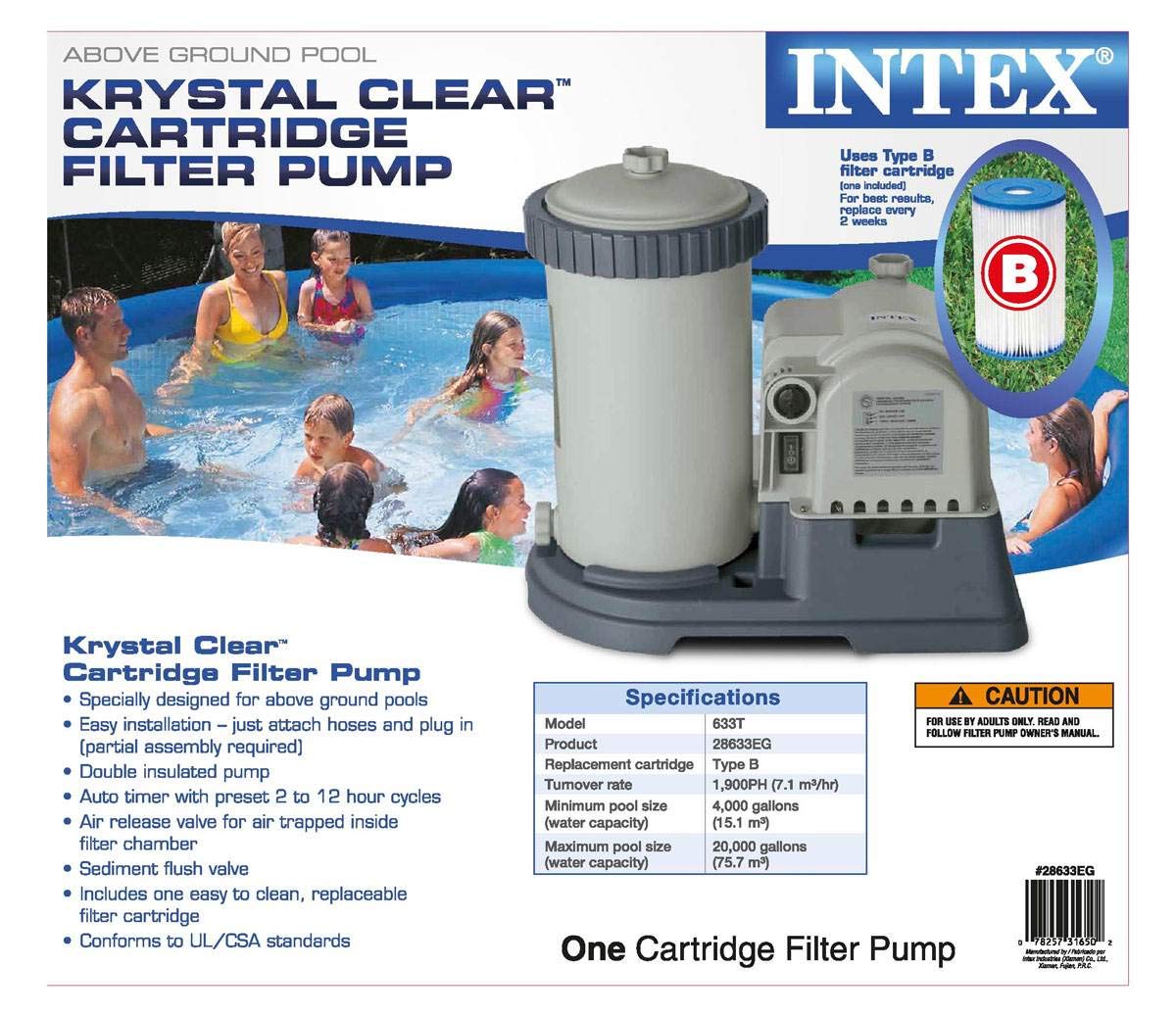 Intex 2500 GPH Swimming Pool Filter Pump with Built-In Timer and Easy-Set Type B Filters For Above Ground Pools Replacement Cartridge