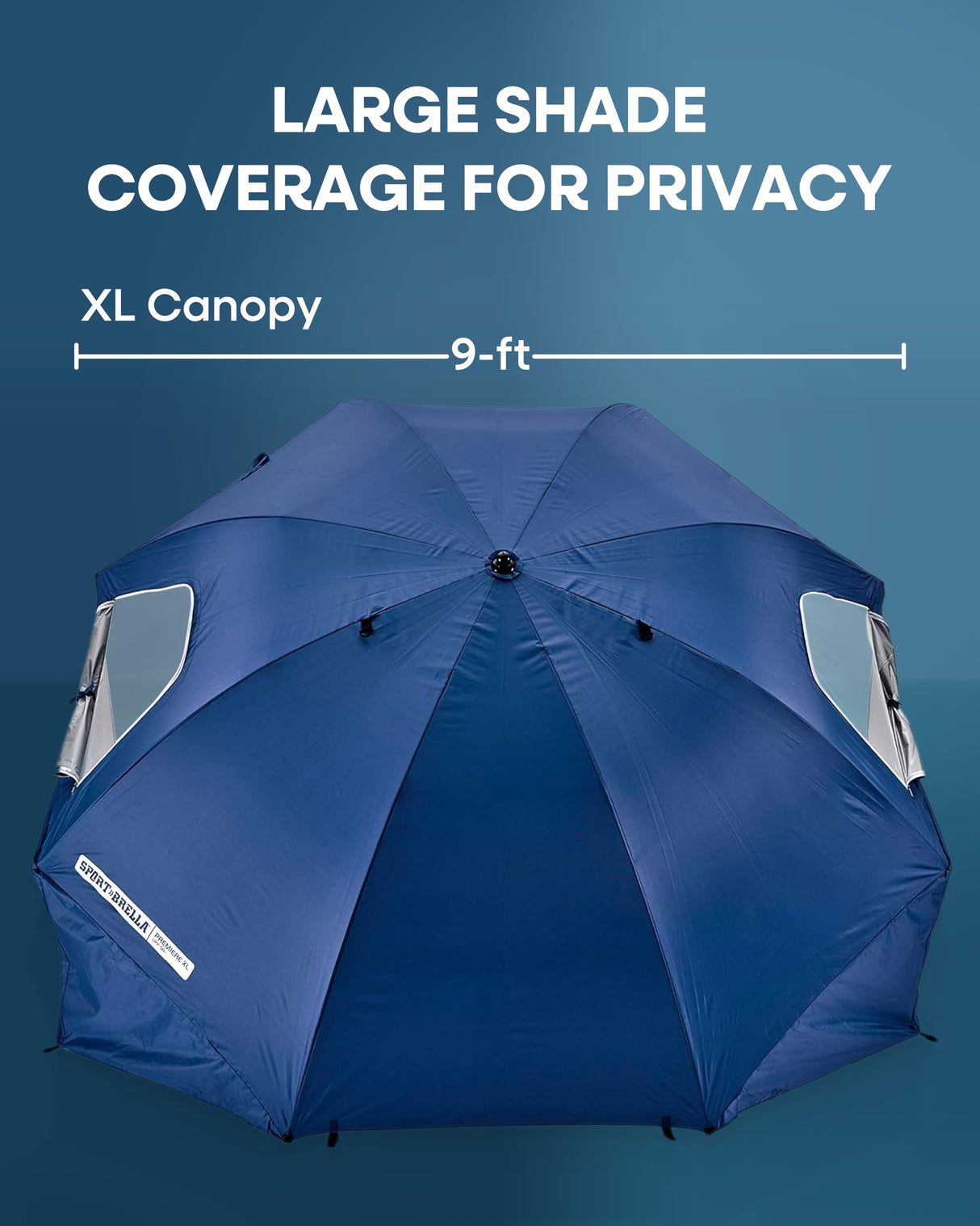 Sport-Brella Premiere XL 9-Foot Umbrella - Heavy-duty 1.25" Center Pole & Twist Handle Auger - UPF 50+ Sun Protection - Privacy Side Panels, Zippered Windows & 2 Interior Pockets - Carry Bag Included
