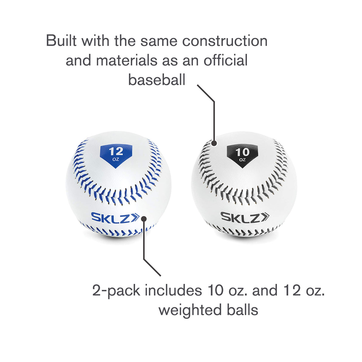 SKLZ Weighted Throwing Baseballs, 2-Pack (10 Ounce and 12 Ounce),White