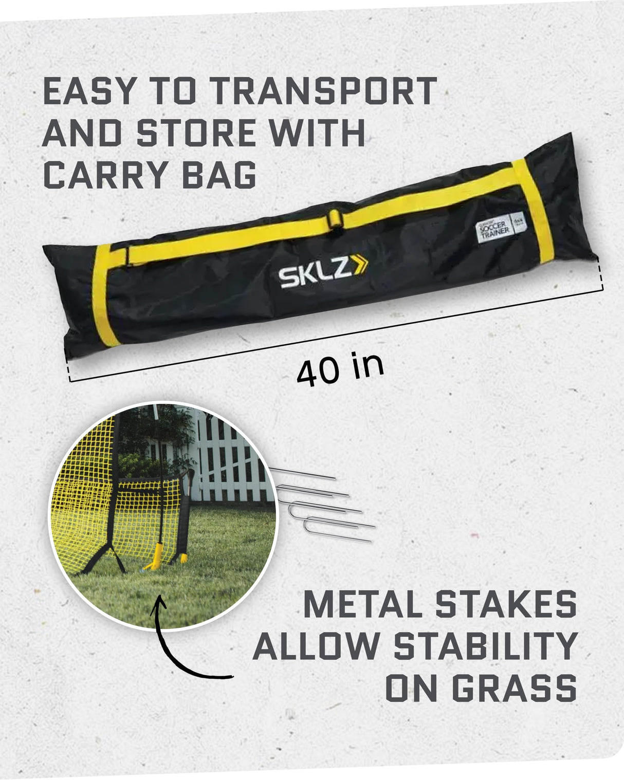 SKLZ Quickster Soccer Trainer - Dual-Sided Ball Rebounder for Solo Passing, Receiving, Trapping Practice - Large & Small Rebound Net - Weather Resistant - Adjustable Frame, Metal Stakes & Carry Bag