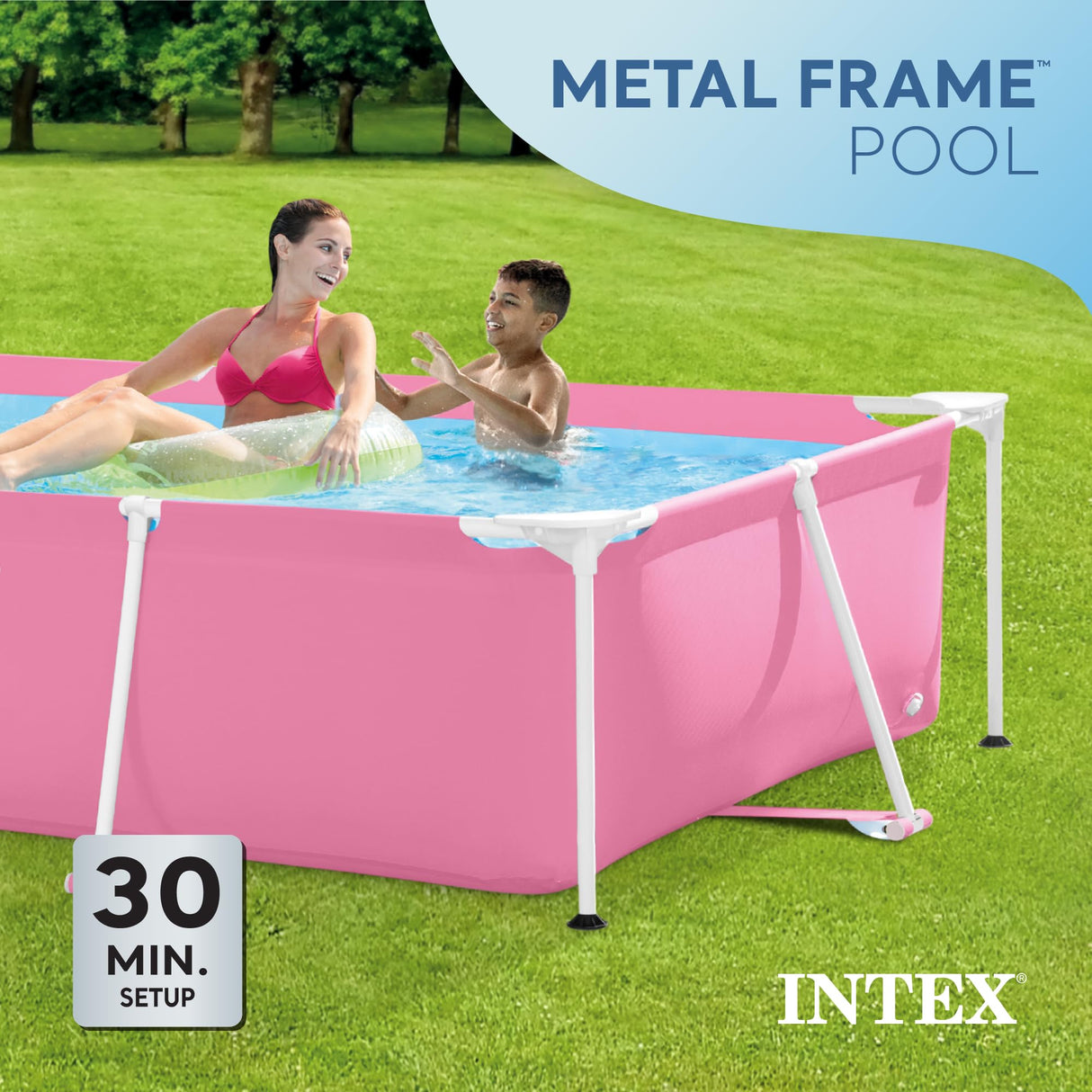 Intex Metal Frame Above Ground Outdoor Backyard Swimming Pool