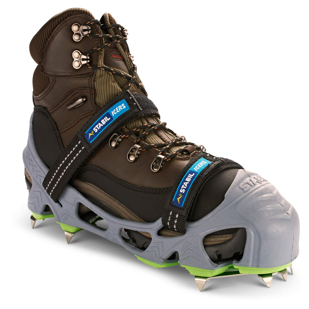 STABILicers Hike Macro Traction Crampons for Walking or Hiking on Snow and Ice,Grey/Green, (1 Pair)