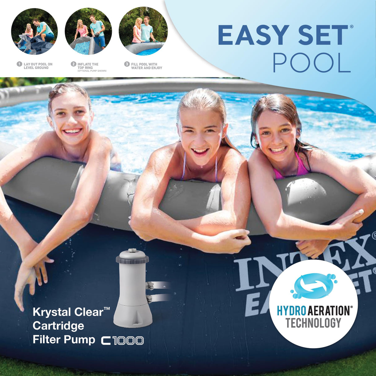 Intex Easy Set 15' x 42" Round Inflatable Outdoor Above Ground Swimming Pool Set with 1000 GPH Filter Pump