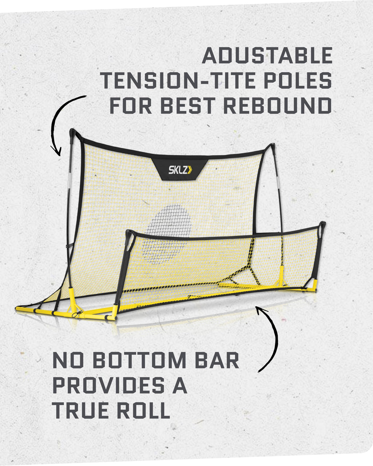 SKLZ Quickster Soccer Trainer - Dual-Sided Ball Rebounder for Solo Passing, Receiving, Trapping Practice - Large & Small Rebound Net - Weather Resistant - Adjustable Frame, Metal Stakes & Carry Bag