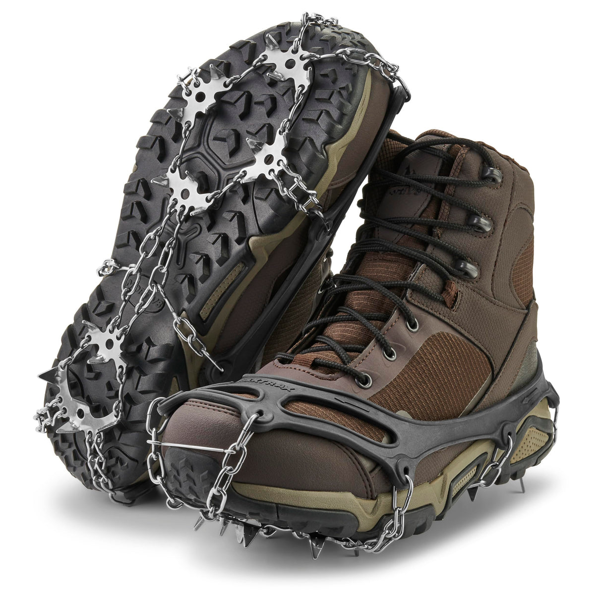 Yaktrax Adventure Grip - Durable Winter Traction Device with Stainless Steel Spikes for Ice and Snow, Flexible Thermoplastic Rubber Upper, Fits Various Footwear, Ideal for Hiking and Mountaineering