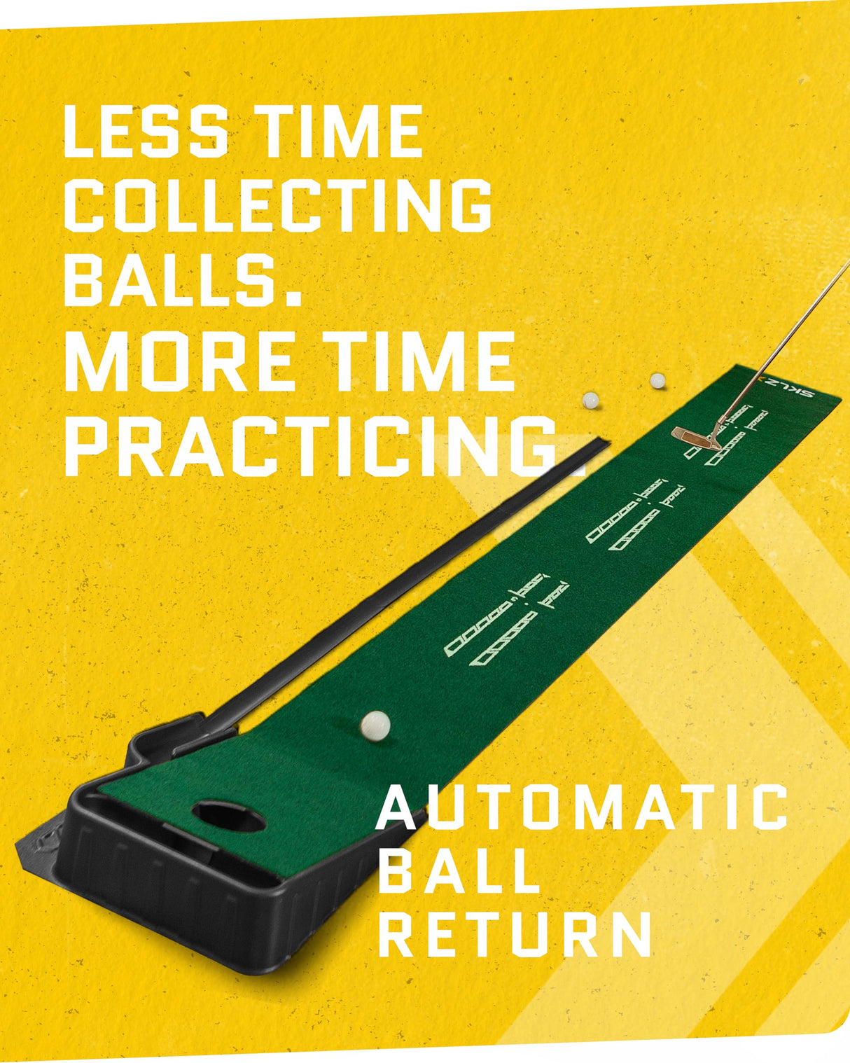 SKLZ ACCELERATOR PRO - Indoor Golf Putting Mat with Auto-Ball Return & Behind-the-Hole Ball Collector - Putter Alignment Guides at 3, 5 & 7 Feet - Rubber-Backed Mat Provides Multi-Surface Stability