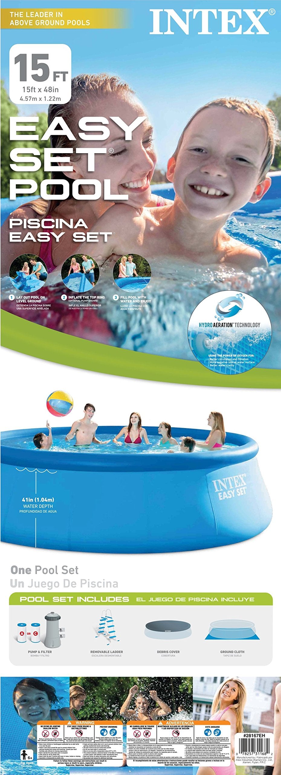 Intex 15' x 4 Inflatable Pool, Ladder, Pump and Hydrotools Chlorine Dispenser