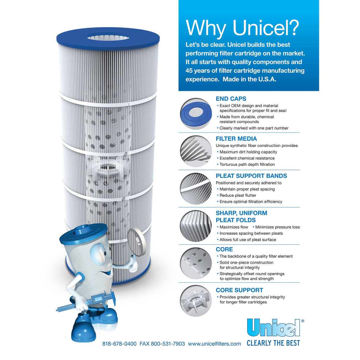 Unicel 150 Square Foot Swimming Pool and Spa Replacement Filter Cartridge with Urethane End Caps for Multiple Pool Filter Models