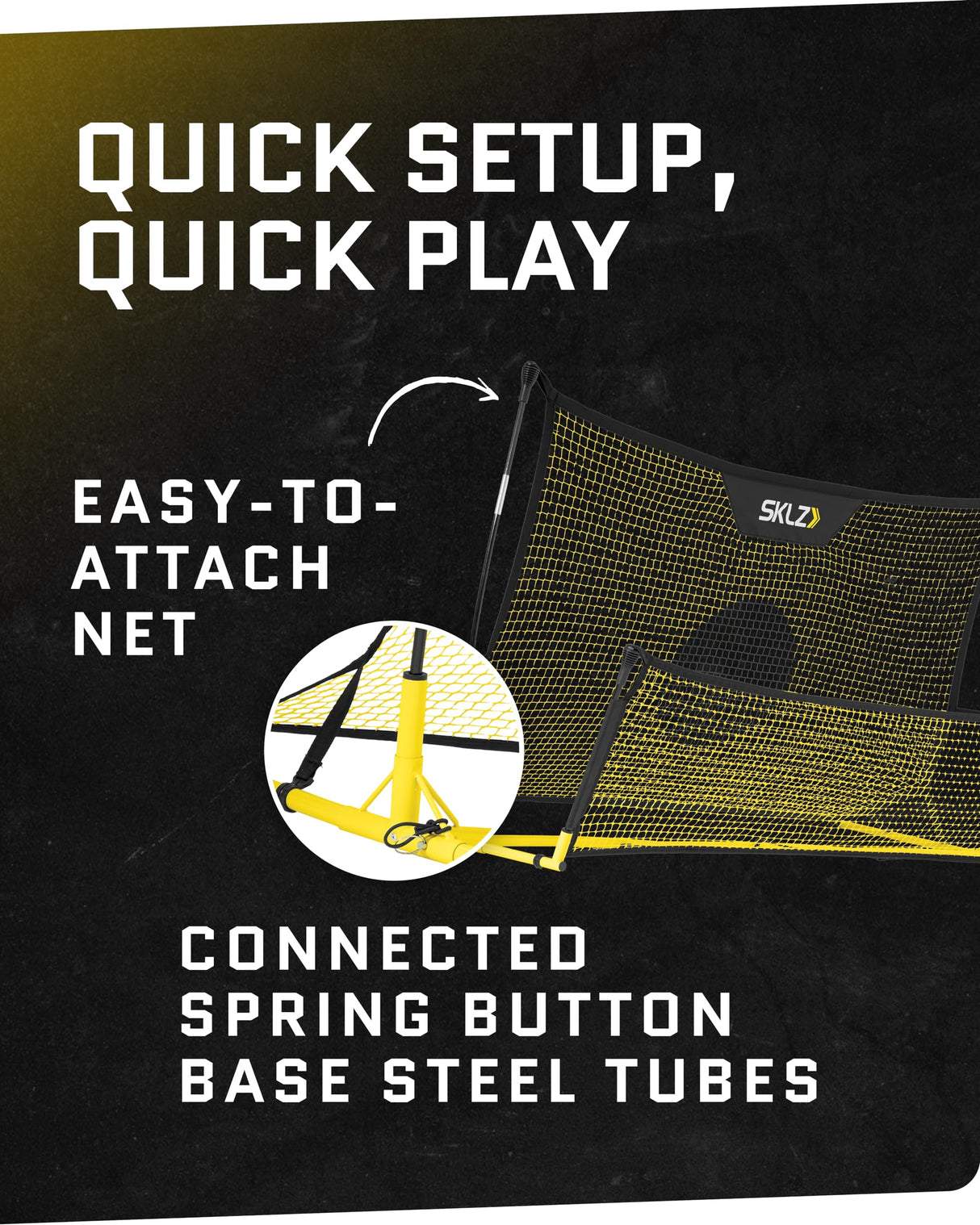 SKLZ Quickster Soccer Trainer - Dual-Sided Ball Rebounder for Solo Passing, Receiving, Trapping Practice - Large & Small Rebound Net - Weather Resistant - Adjustable Frame, Metal Stakes & Carry Bag