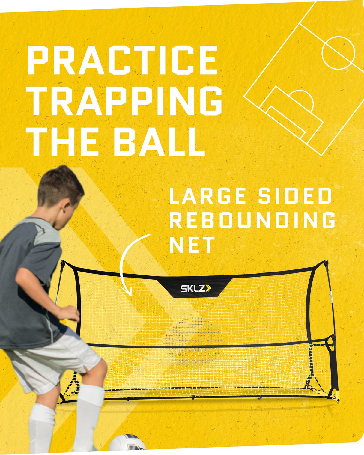 SKLZ Quickster Soccer Trainer - Dual-Sided Ball Rebounder for Solo Passing, Receiving, Trapping Practice - Large & Small Rebound Net - Weather Resistant - Adjustable Frame, Metal Stakes & Carry Bag