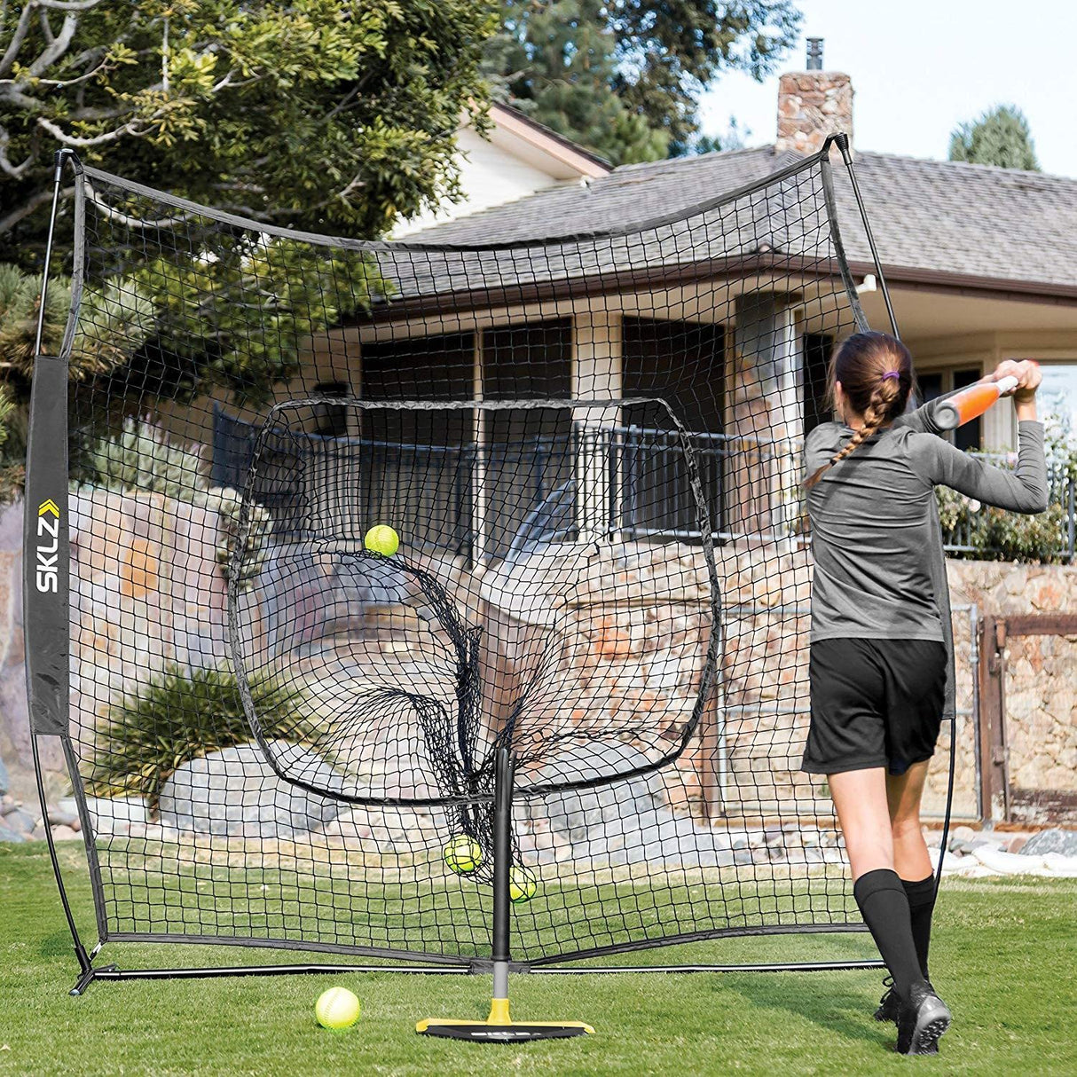 SKLZ Portable Baseball and Softball Hitting Net with Vault, Black, 7 x 7 feet