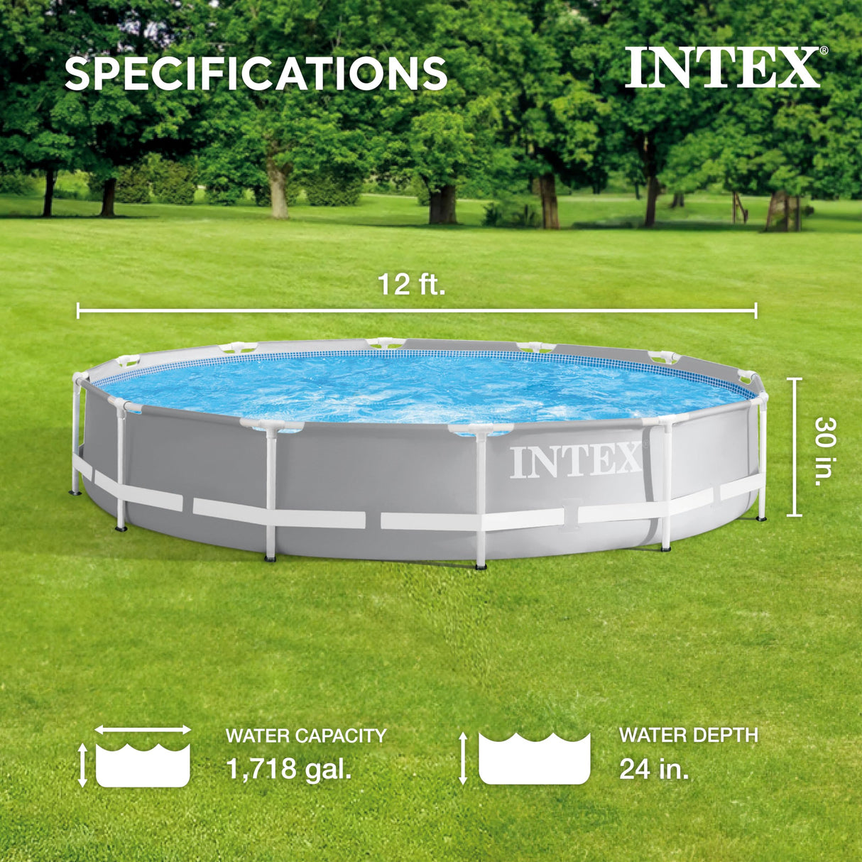 Intex 10 Feet Round Prism Metal Frame Above Ground Outdoor Backyard Swimming Family Pool for Kids and Adults Ages 6 and Up, Gray