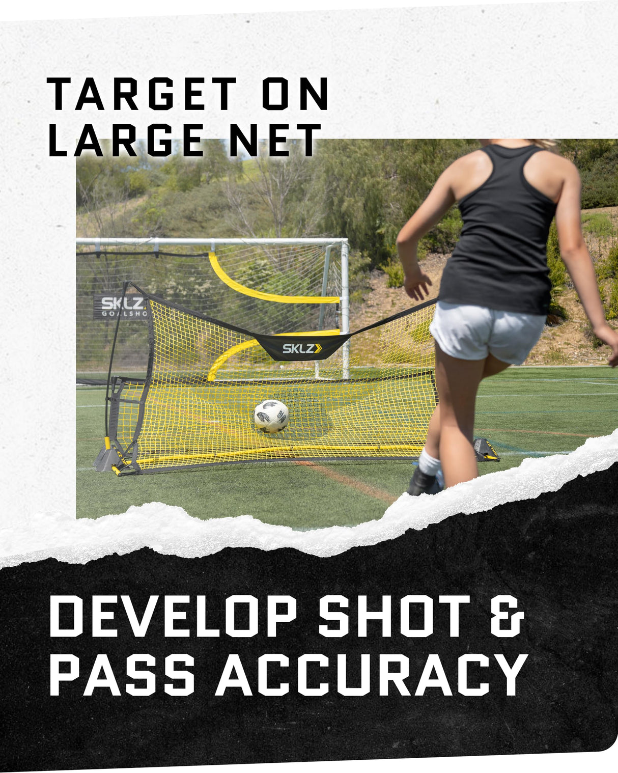 SKLZ Quickster Soccer Trainer - Dual-Sided Ball Rebounder for Solo Passing, Receiving, Trapping Practice - Large & Small Rebound Net - Weather Resistant - Adjustable Frame, Metal Stakes & Carry Bag