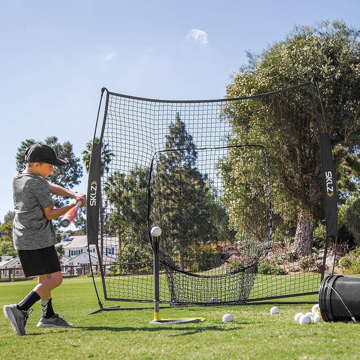 SKLZ Portable Baseball and Softball Hitting Net with Vault, Black, 7 x 7 feet