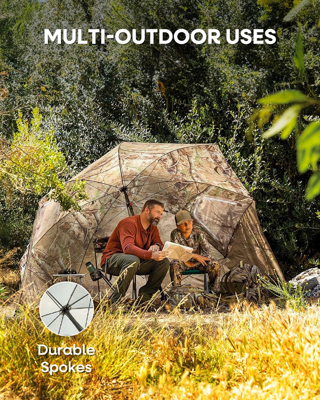 Sport-Brella Premiere XL 9-Foot Umbrella - Heavy-duty 1.25" Center Pole & Twist Handle Auger - UPF 50+ Sun Protection - Privacy Side Panels, Zippered Windows & 2 Interior Pockets - Carry Bag Included