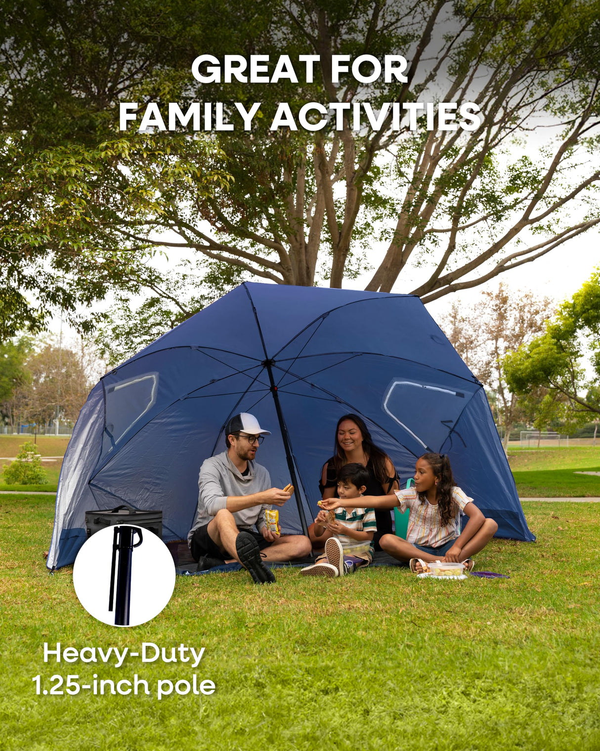 Sport-Brella Premiere XL 9-Foot Umbrella - Heavy-duty 1.25" Center Pole & Twist Handle Auger - UPF 50+ Sun Protection - Privacy Side Panels, Zippered Windows & 2 Interior Pockets - Carry Bag Included