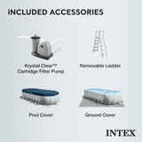 Intex 26791EH 16' x 42" Prism Frame Rectangular Above Ground Swimming Pool Set with Krystal Clear Filter Pump, Ladder, Ground Cloth, and Pool Cover