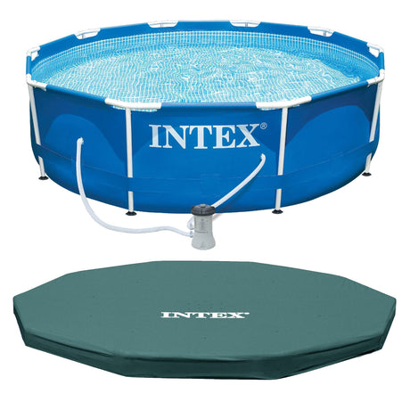 Intex Metal Frame 10ft x 30in Round Above Ground Outdoor Swimming Pool Set with 330 GPH Filter Pump