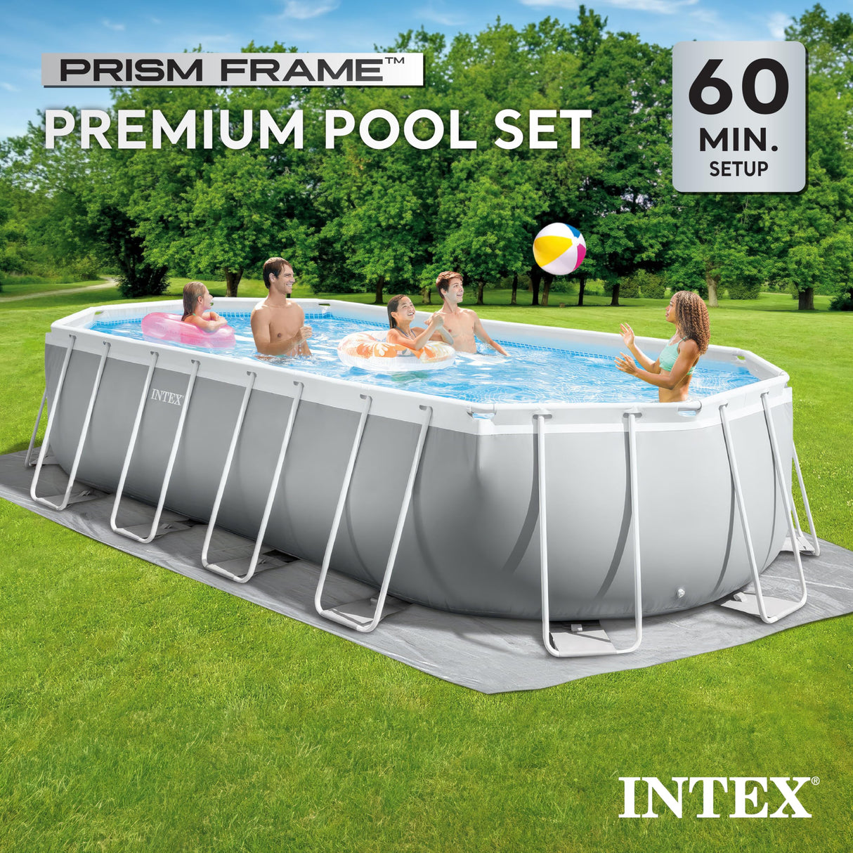 Intex 26791EH 16' x 42" Prism Frame Rectangular Above Ground Swimming Pool Set with Krystal Clear Filter Pump, Ladder, Ground Cloth, and Pool Cover