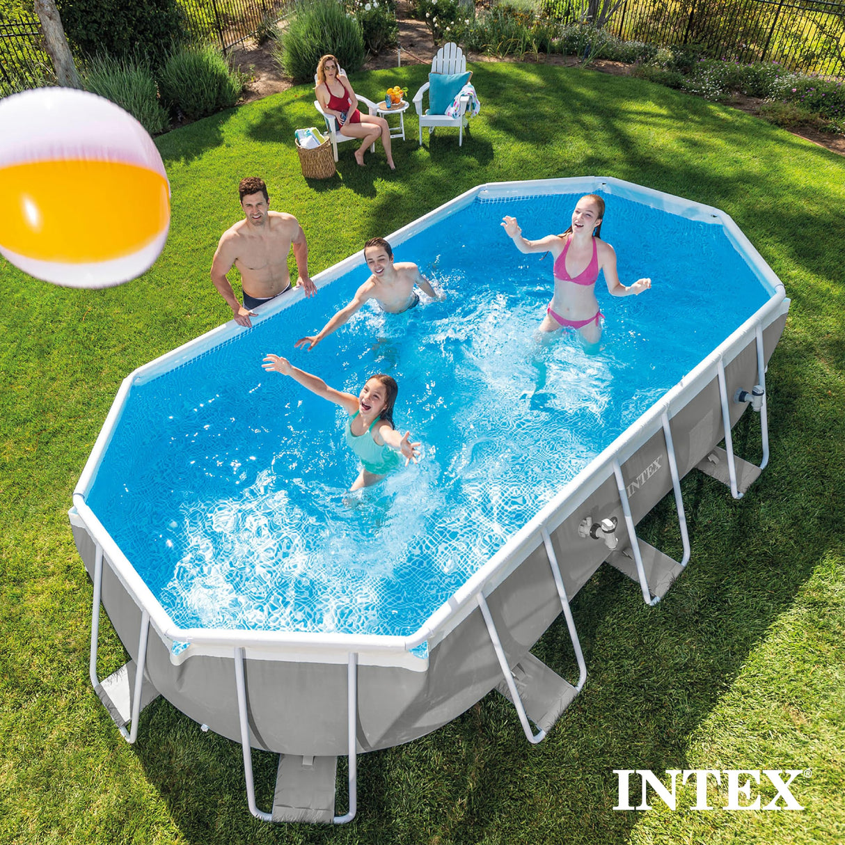 Intex 26791EH 16' x 42" Prism Frame Rectangular Above Ground Swimming Pool Set with Krystal Clear Filter Pump, Ladder, Ground Cloth, and Pool Cover